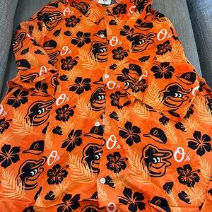 Baltimore Orioles Hawaiian Shirt Men XL Slim Baseball Sport MLB Orange Polyester